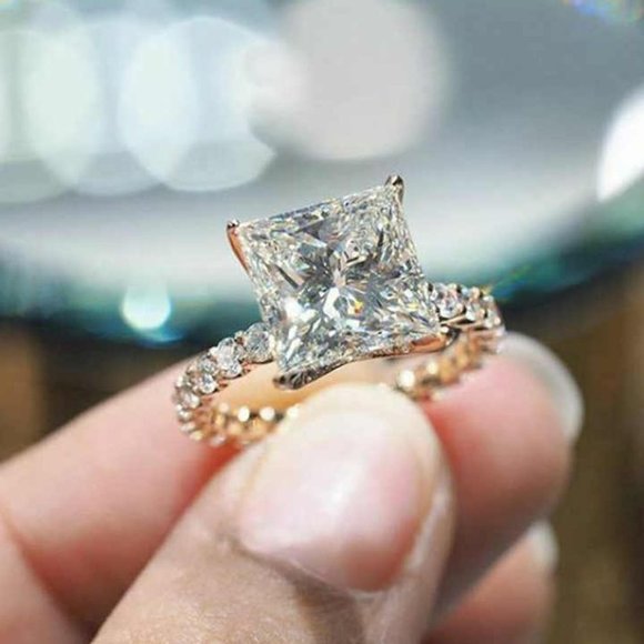 🎁 Shinny Big Diamond Square Shaped CZ Band Rings for Women, HA4471-6 - Picture 3 of 5